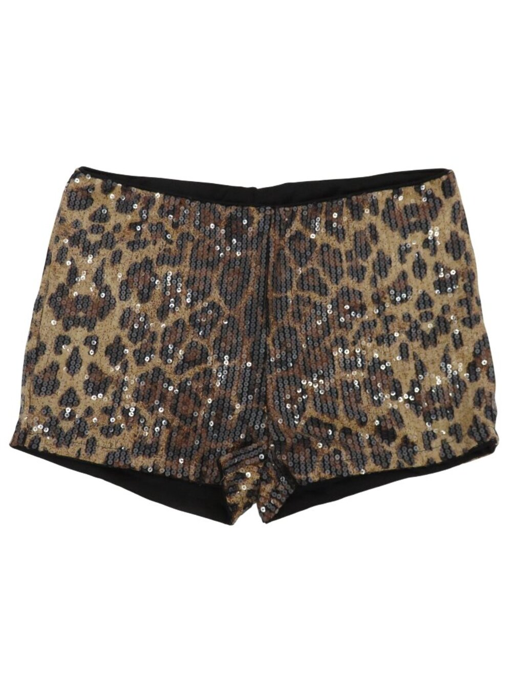 Women Extra Large XL Cheetah Leopard Animal Print Sequin Hot Shorts Pull On